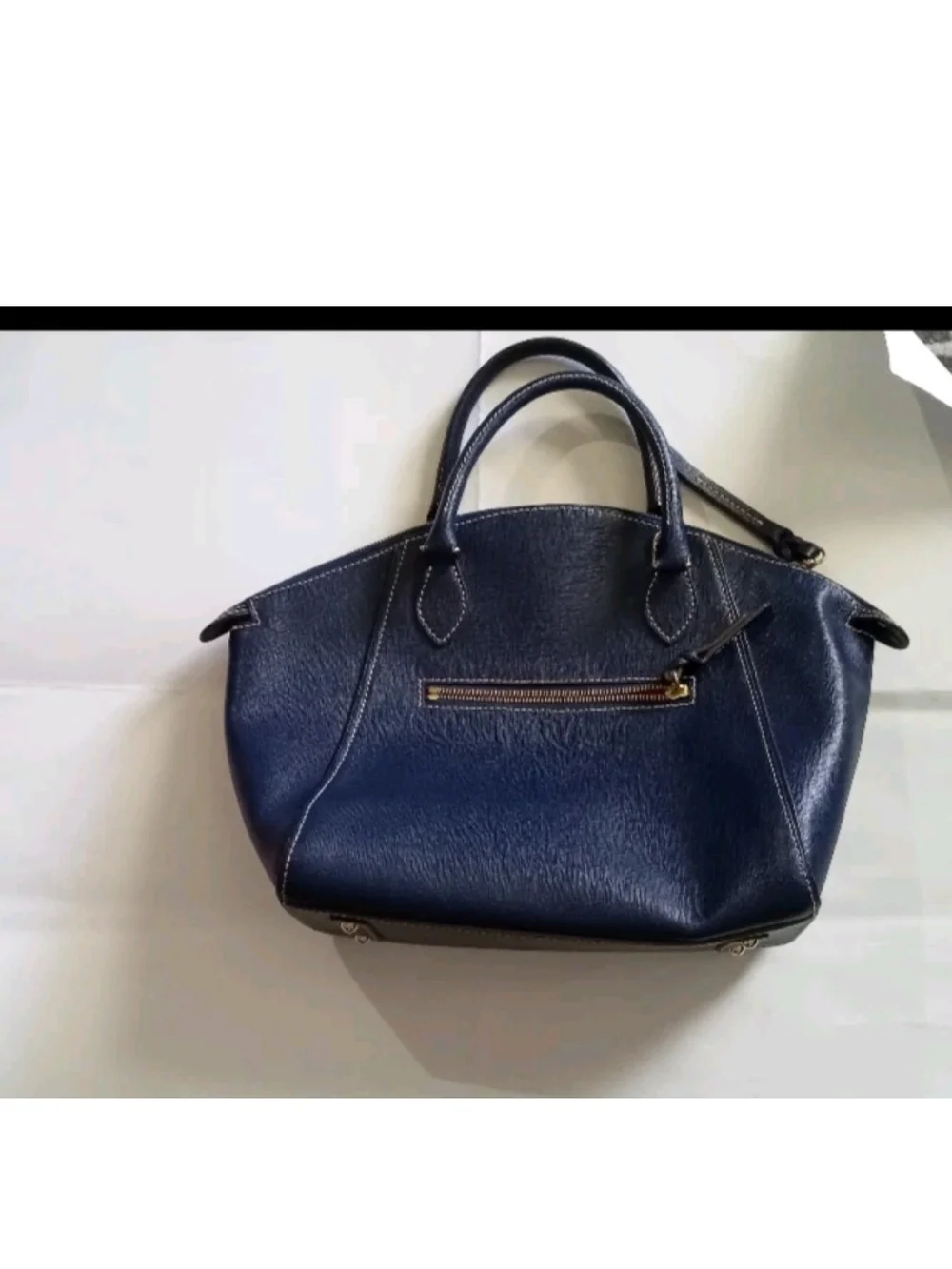 Dooney & Bourke Navy Leather Satchel with Gold-Tone Logo
